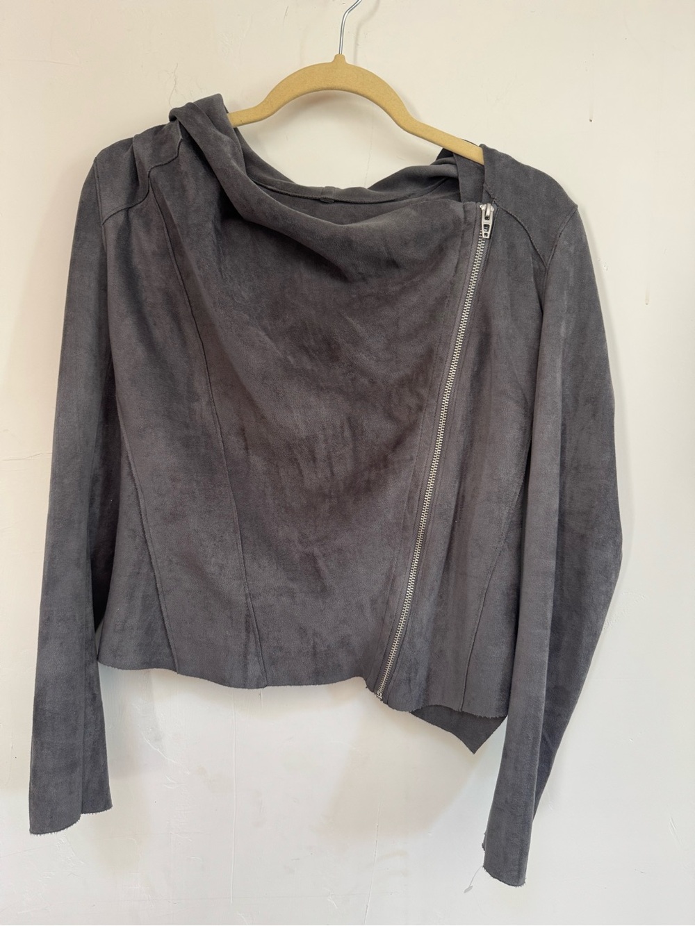 Blank NYC Gray Suede Asymmetric Zip Jacket